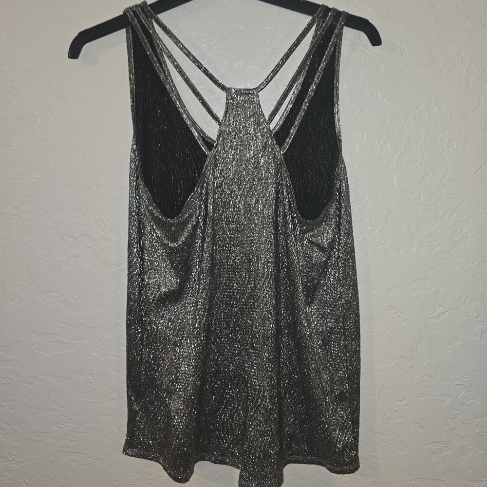 Rock & Republic Metallic Silver Shimmer Black Racerback Tank Top Small Strappy - Picture 6 of 7